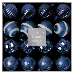 Xmas Shatterproof Baubles Blue 16 pack.